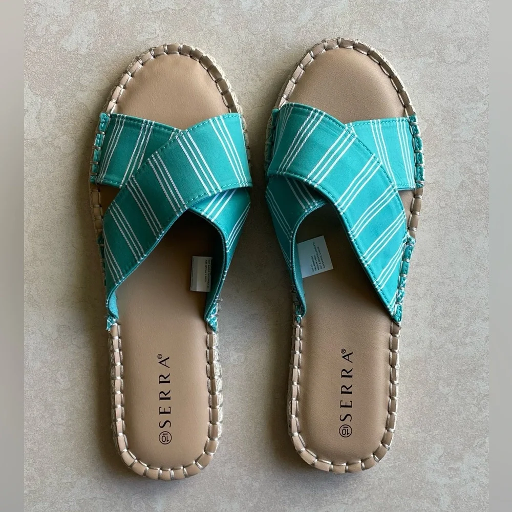 💖 5 for $25 💖 Serra Turquoise Green and White Striped Espadrille Sandals